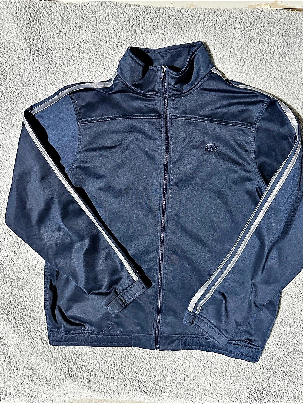 Starter Men’s Navy Blue Track Jacket Full Zip Gray Stripe Size XL